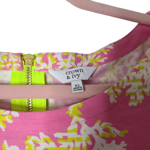 Crown & Ivy Beachy Pink Lime & White Coral Reef Print Dress Size XL - Picture 9 of 10